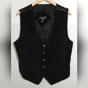 Vintage Thums Up Suede Leather Vest w/ seal of Oklahoma button snaps, size M